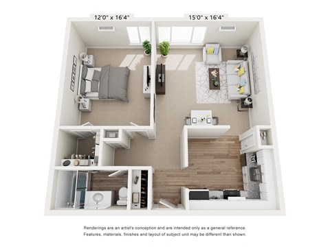 Floor plan for 1 bed, 1 bath, 810 sqft